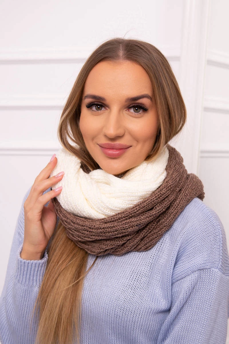 KN14 Dámský dvoubarevný komín mocha+ecru