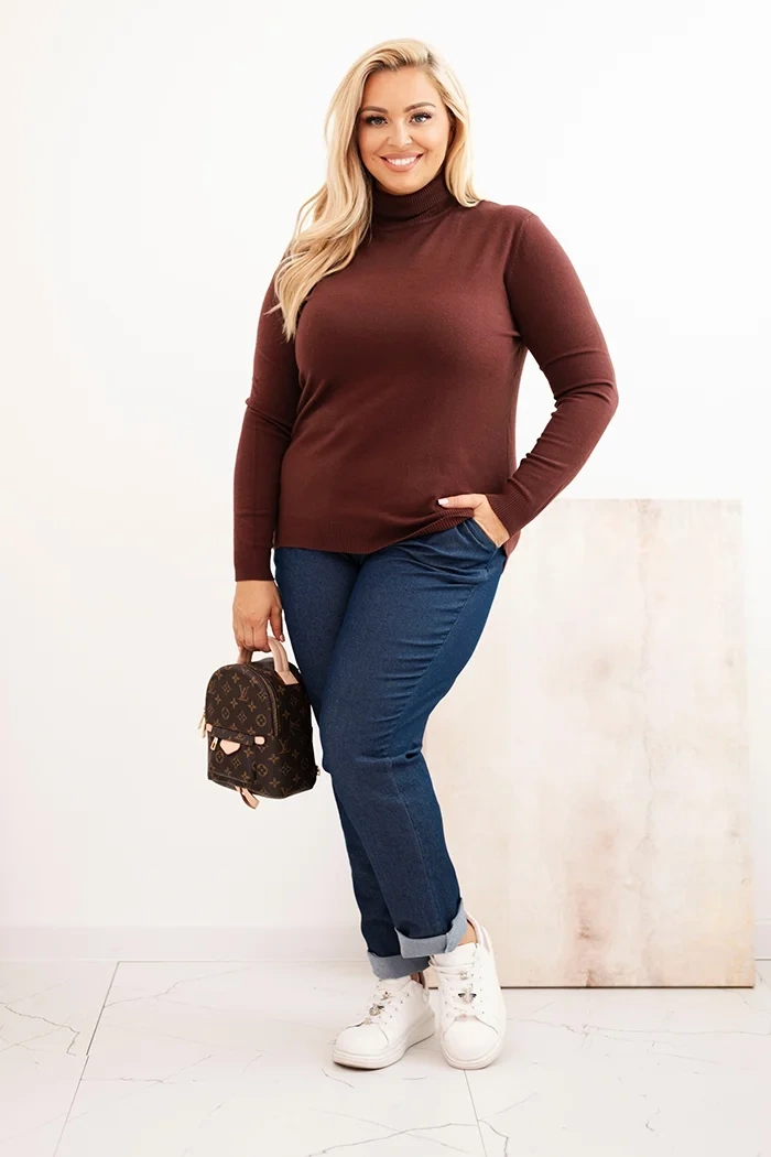 Kesi Włoski Plus Size women's sweater in a classic cut brown