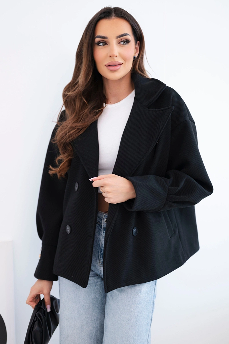 Дамско късо палто Kesi с двойно закопчаване, черно