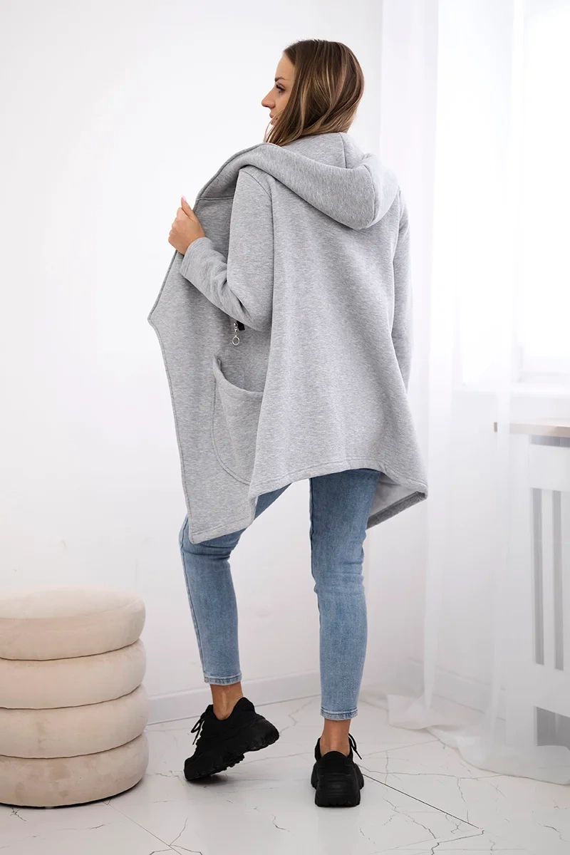 Insulated sweatshirt with asymmetrical zipper in gray color