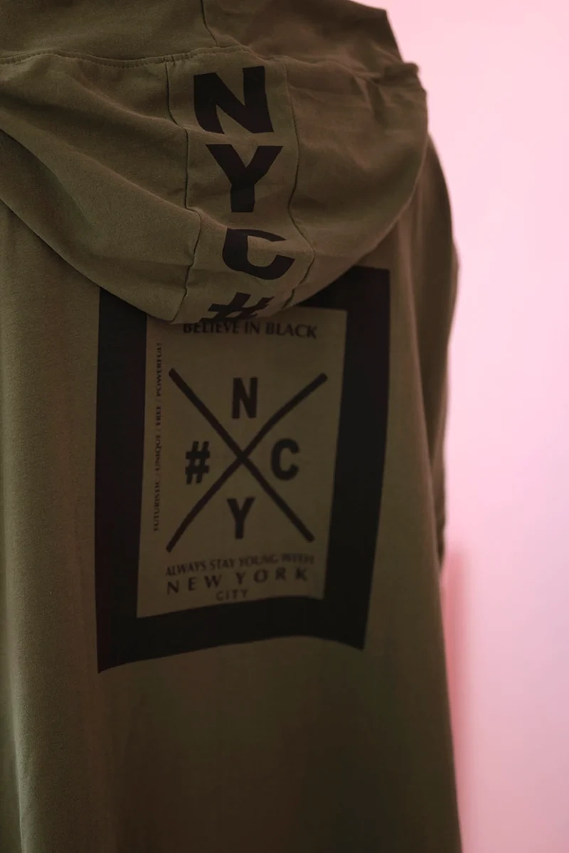 Oversize khaki cape with hood