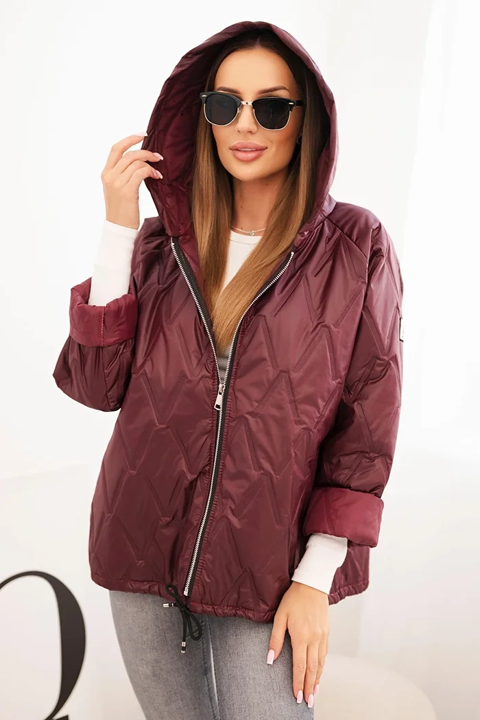 Kesi Włoski Women's quilted jacket with a hood plum