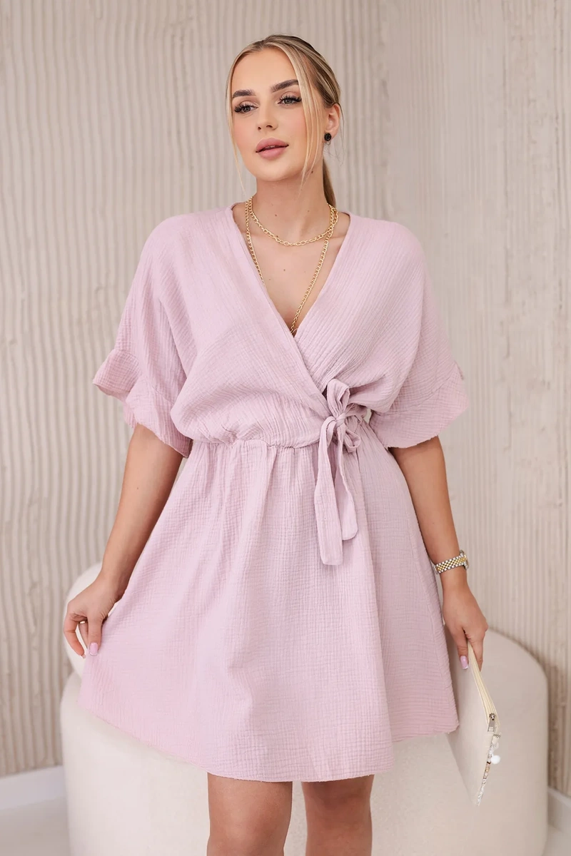 Włoski Muslin dress with waist dark pink