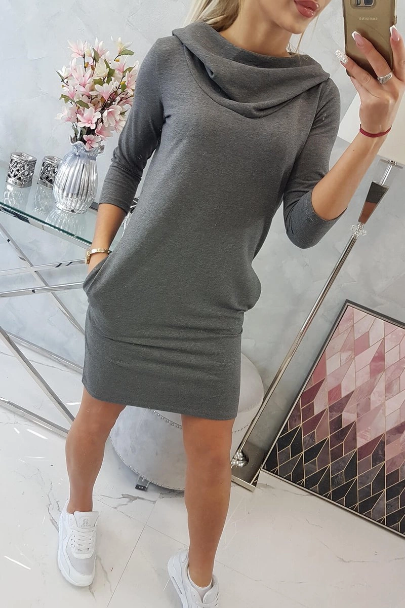 Dress with hood and pockets made of graphite melange