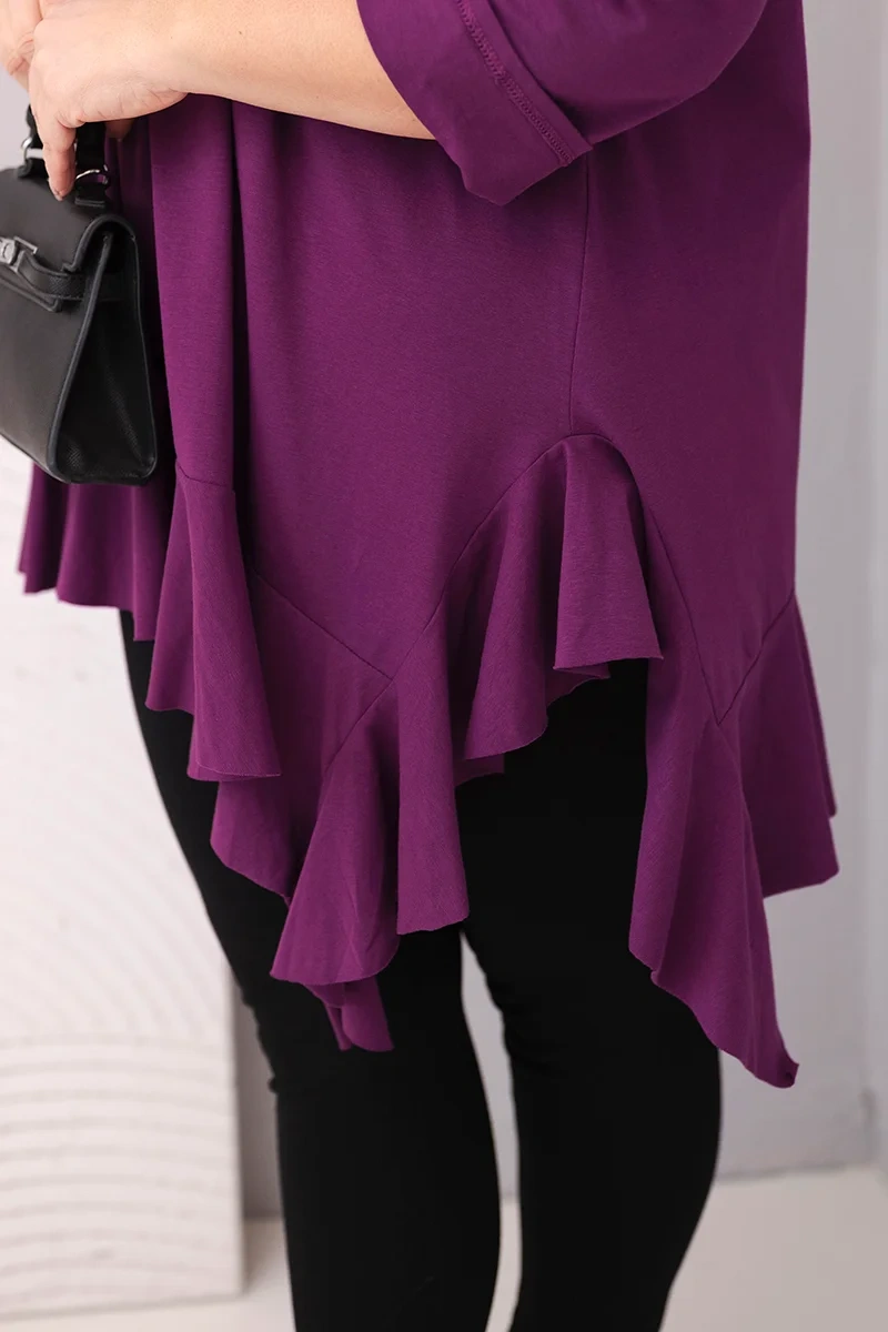 Kesi Włoski Dámska blúzka Plus Size s bavlnou, volánom a podhnutým rukávom tmavozelená