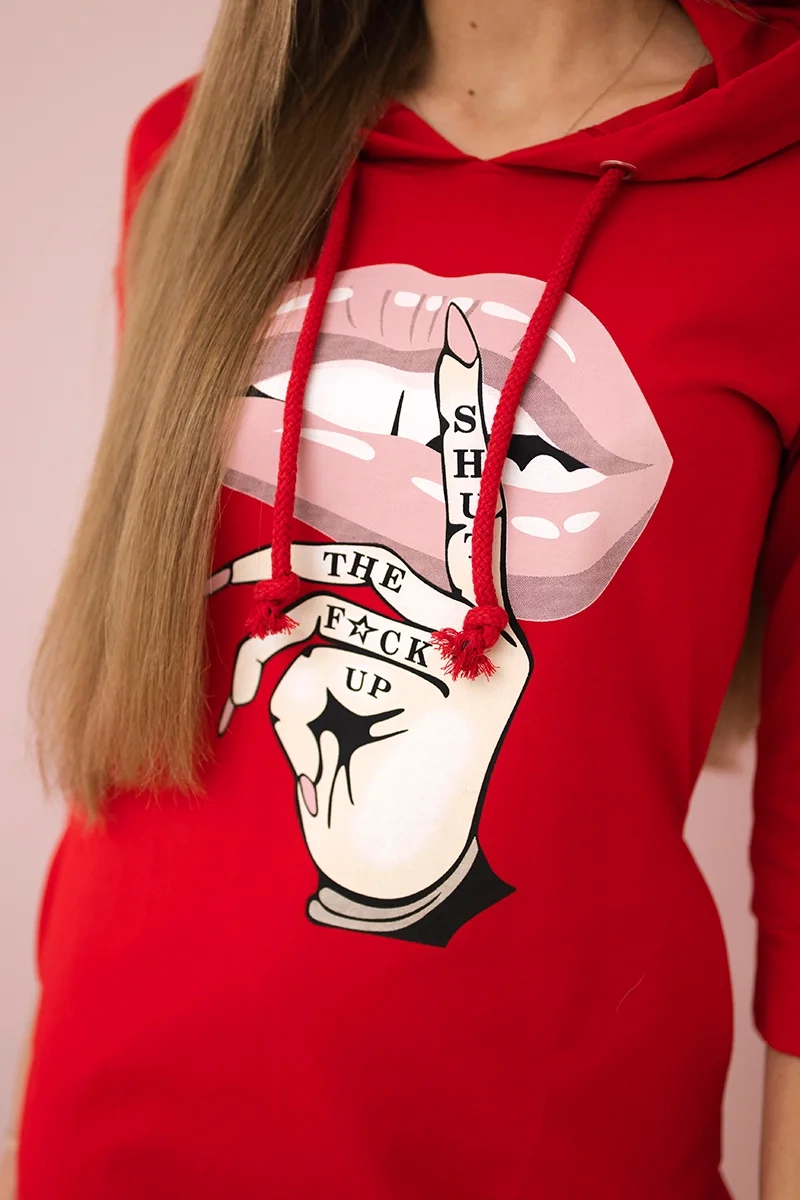 Dress with a long back and a colorful red print