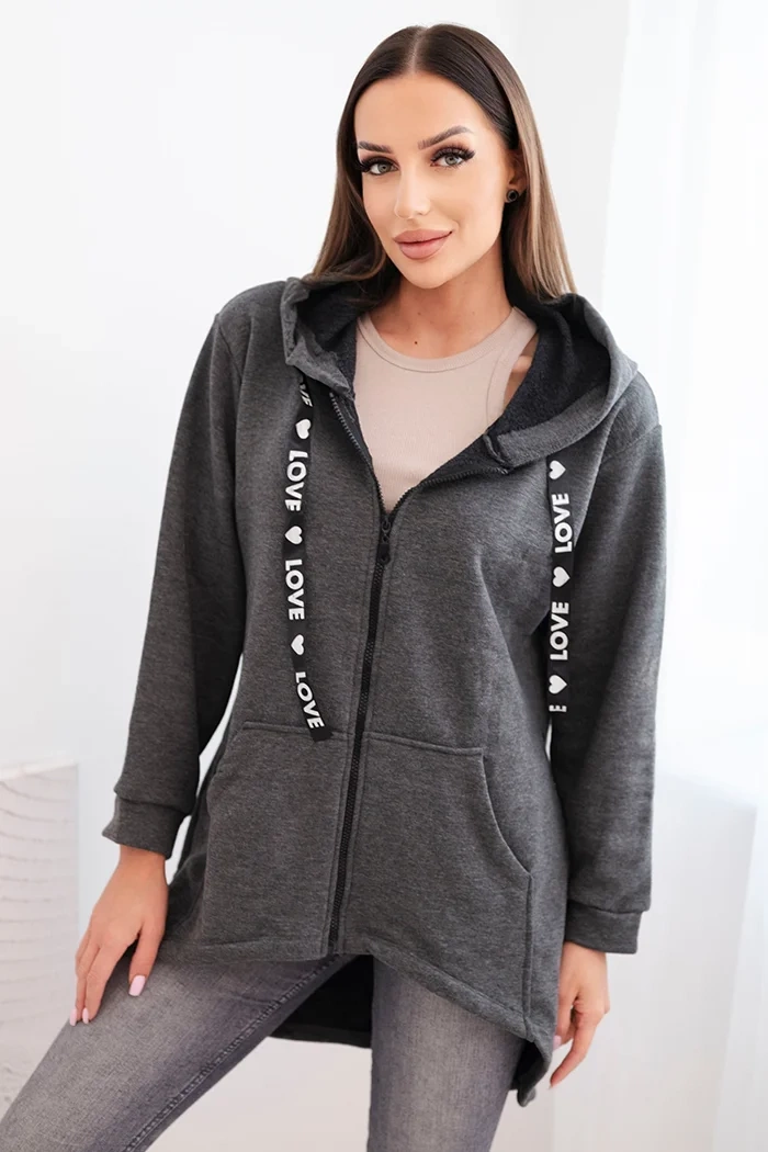 Sweatshirt with a long back and a graphite hood