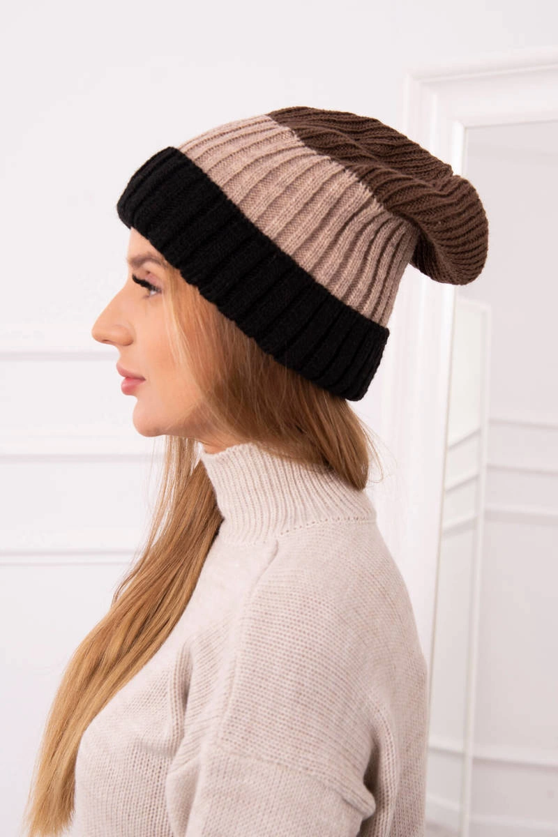 Kesi Cap with fleece Bojana K265 black+beige+cappuccino
