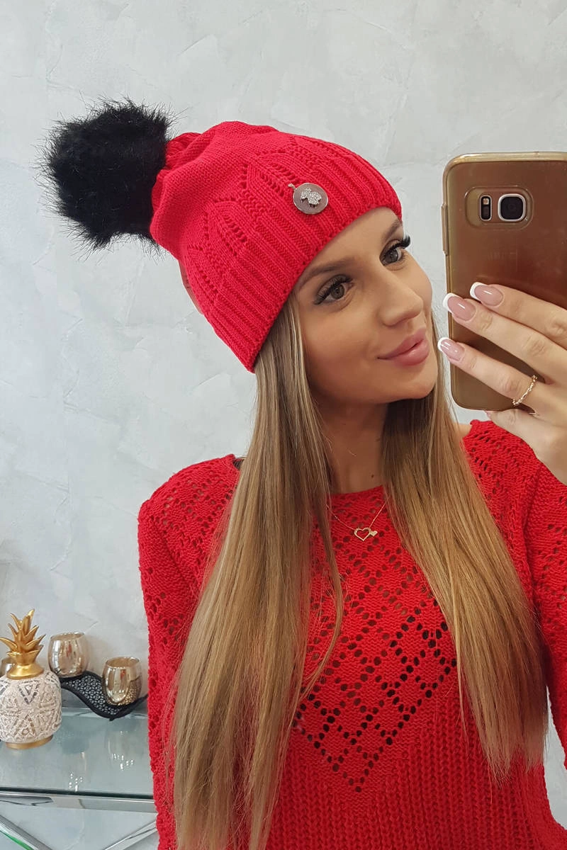 marka niezdefiniowana Cap with a pompom Judyta K347 red