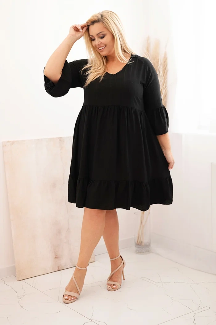 Kesi Włoski Dámske viskózové šaty Plus Size s ažúrovou ozdobou čierna