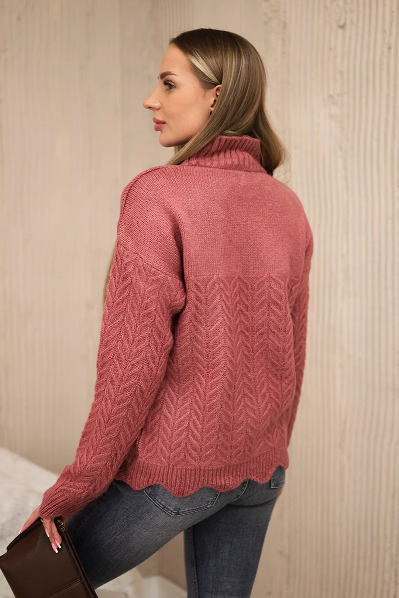 Sweater with decorative ruffle dark pink