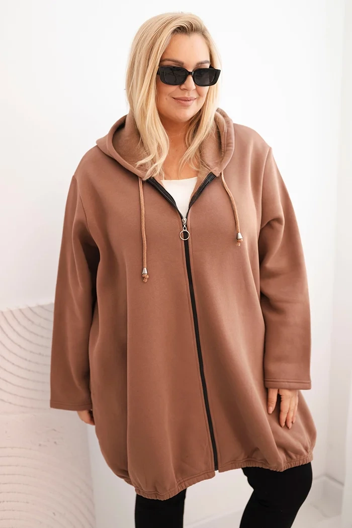 Kesi Women's Plus Size insulated hoodie with a zipper brown