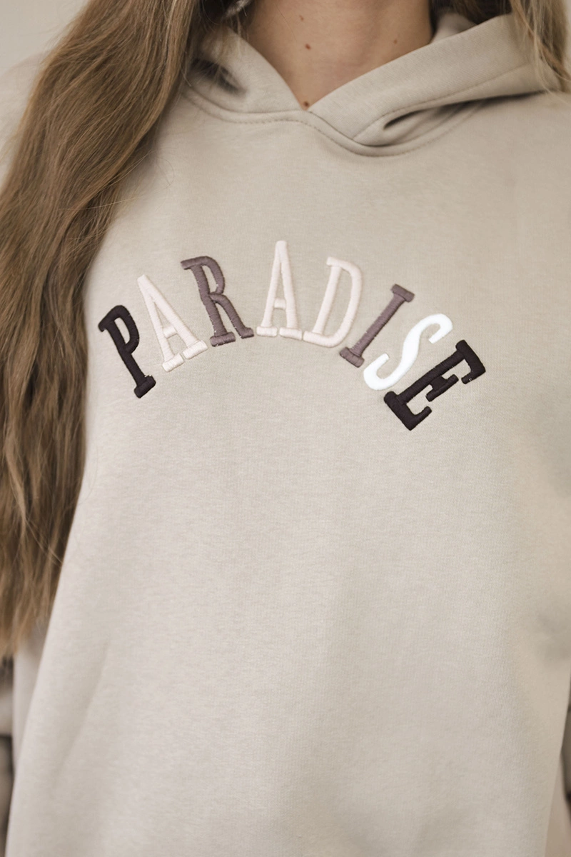 Cotton set with embroidered Paradise inscription light beige
