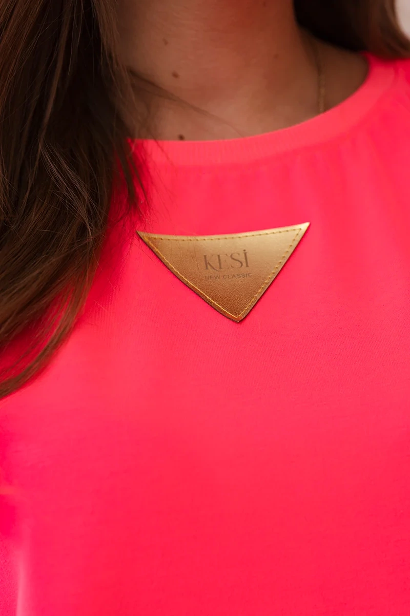 Cotton blouse with ruffles on the shoulders Pink neon