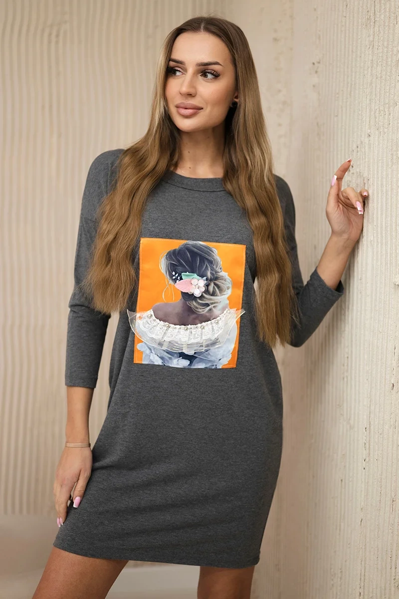 Dress with 3D graphics, graphite lace