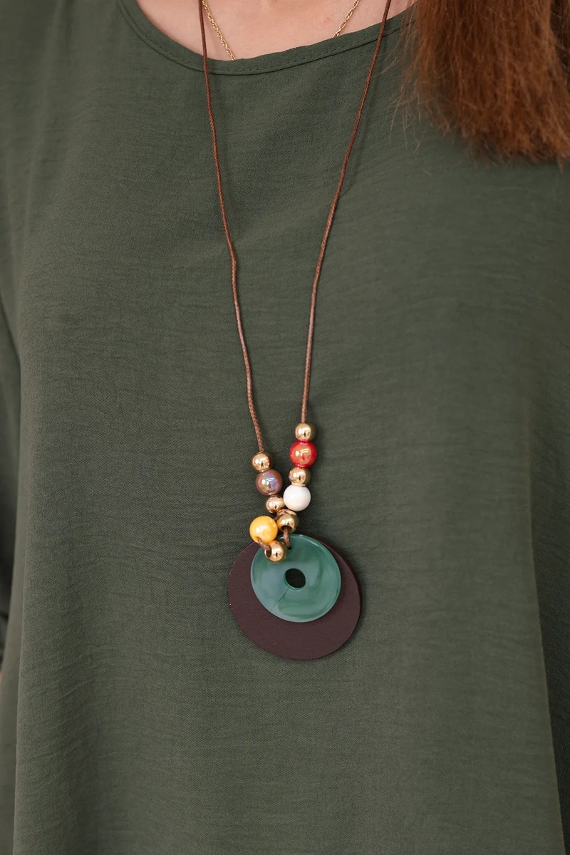 Women's blouse set with pendant + pants - khaki