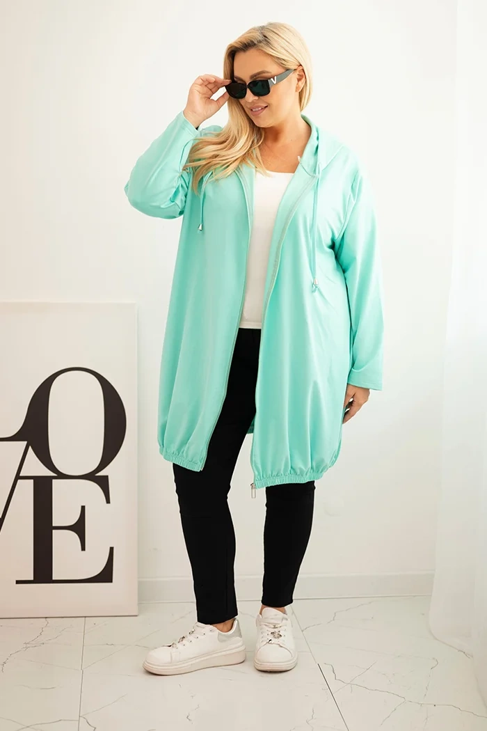 Kesi Plus Size women's cotton hoodie with a zipper mint