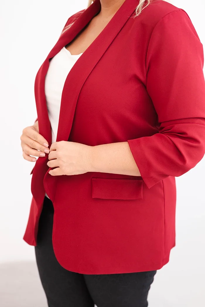 Kesi Włoski Plus Size women&#039;s blazer without fastening with lining XL/2XL burgundy