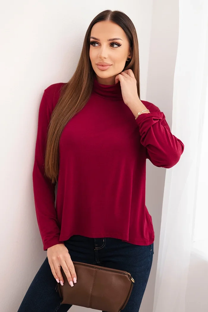 Kesi Włoski Women's viscose blouse with a turtleneck and long sleeves plum