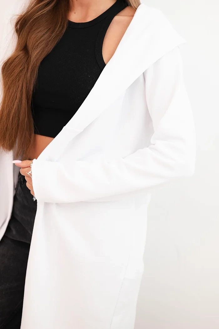 Kesi Women's cotton hoodie with an elongated front white