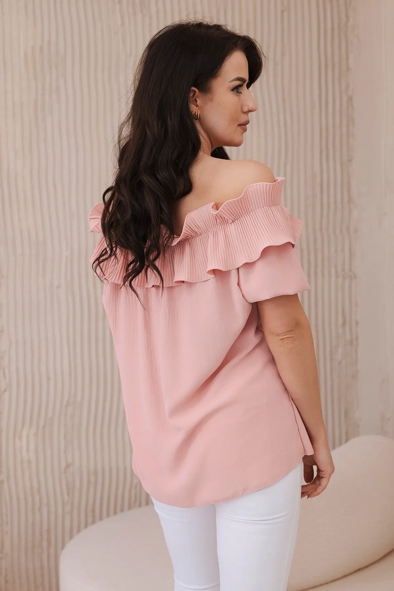 Spanish blouse with decorative ruffle powder pink