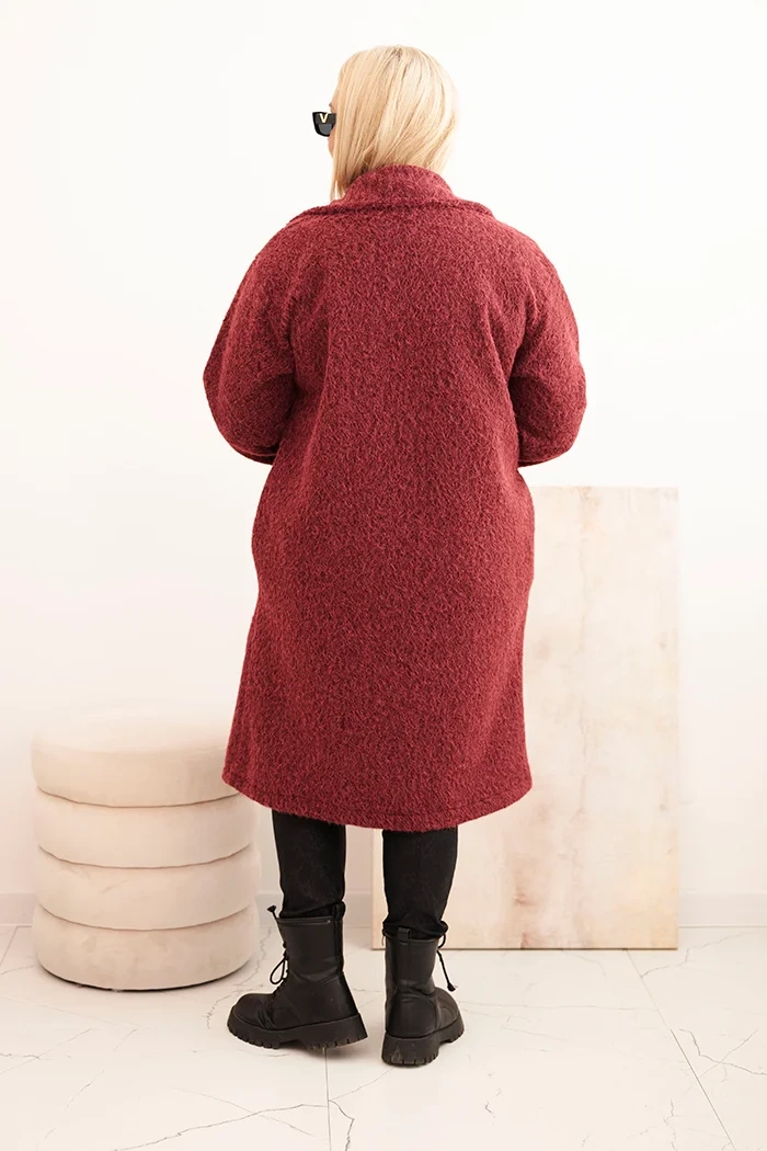 Kesi Włoski Dámsky kabát Plus Size s vlnou a veľkým golierom bordový