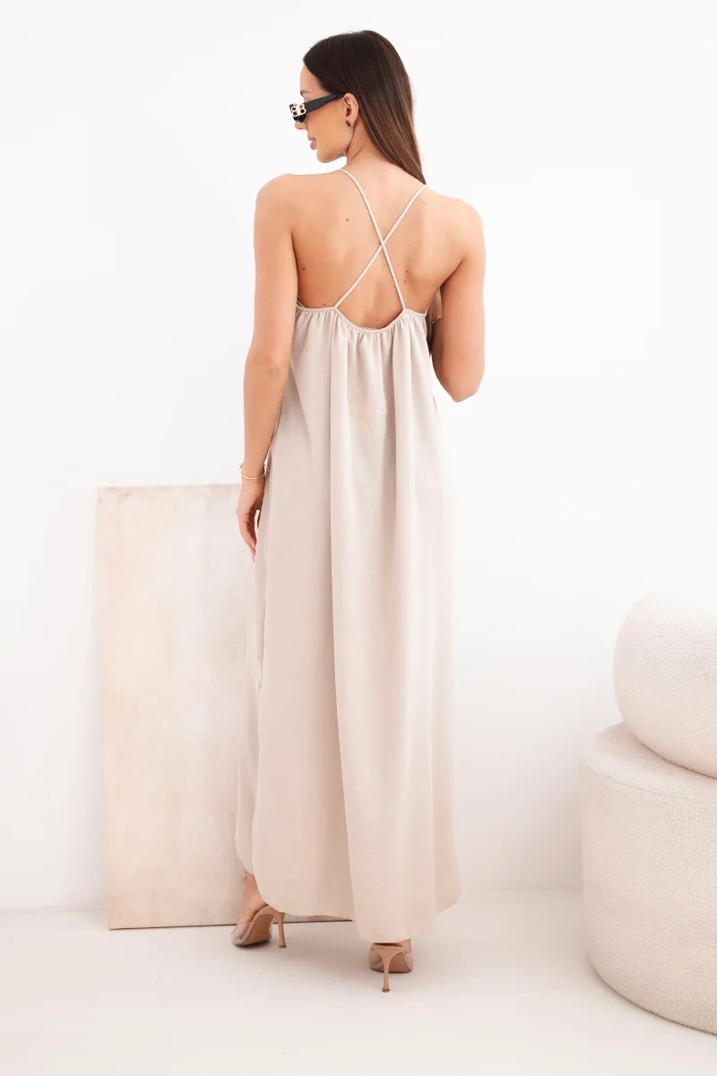 Women's dress with straps - dark beige