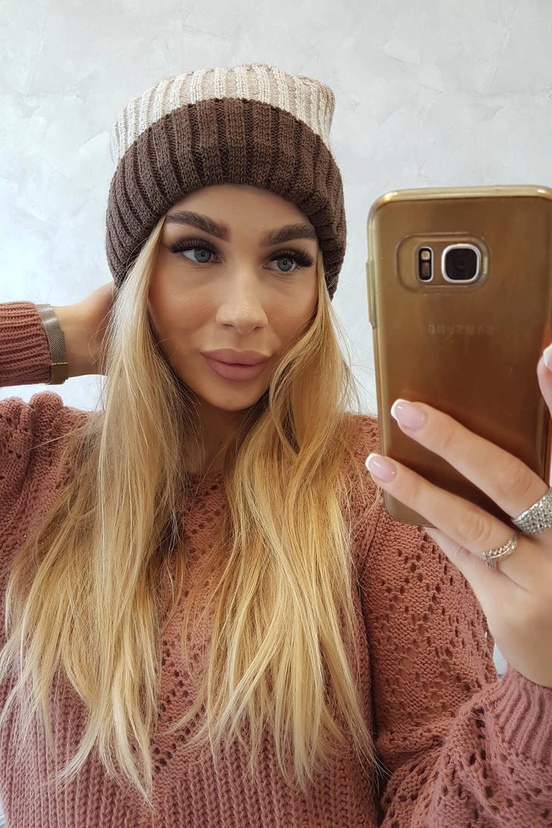 marka niezdefiniowana Cap with fleece Bojana K265 cappuccino+light beige+dark beige