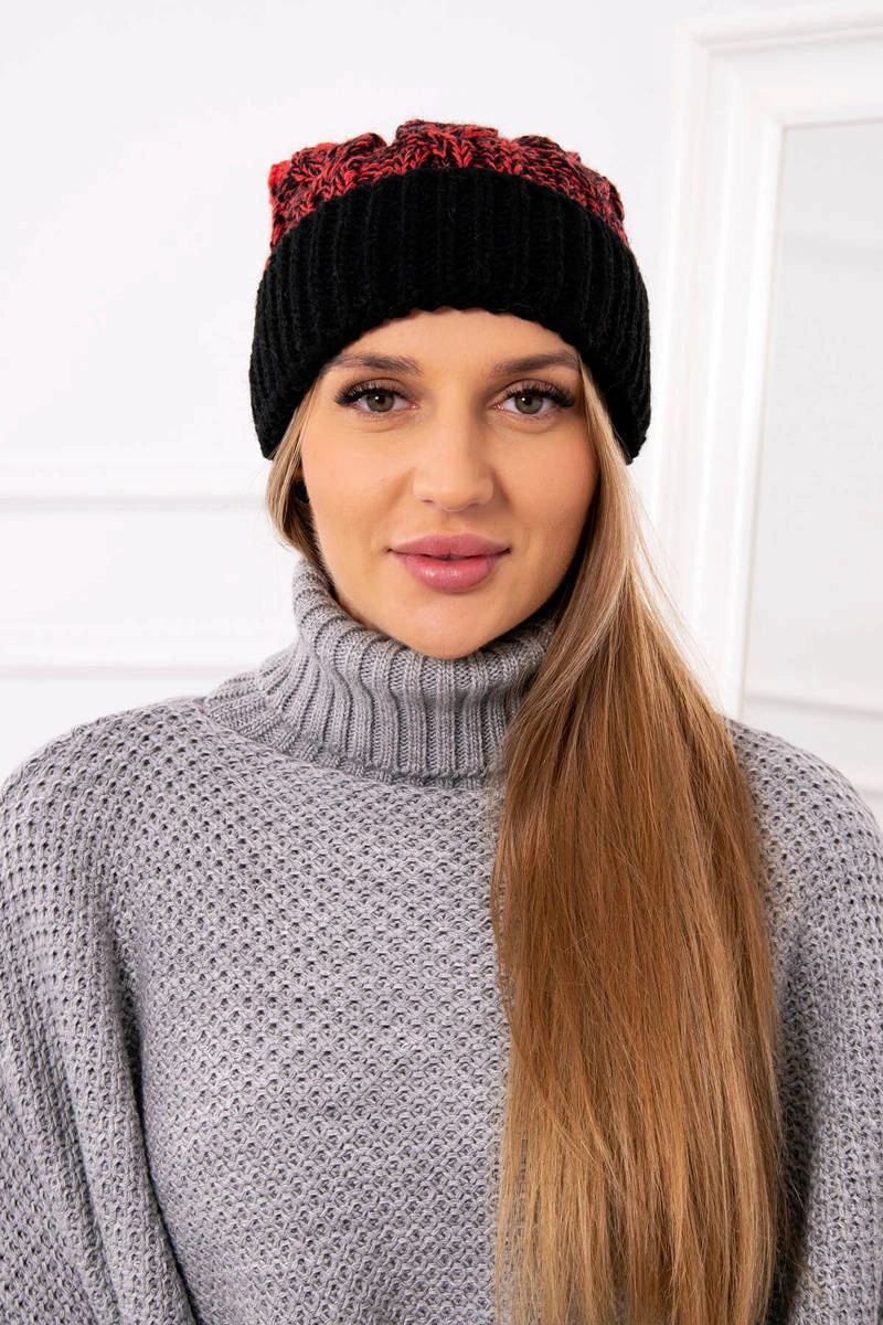 marka niezdefiniowana Dámská čepice s bambulí Abigail K326 black+malmine
