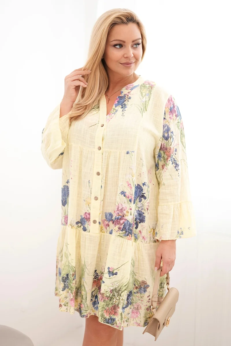 Памучна рокля Kesi с големи размери и флорален мотив