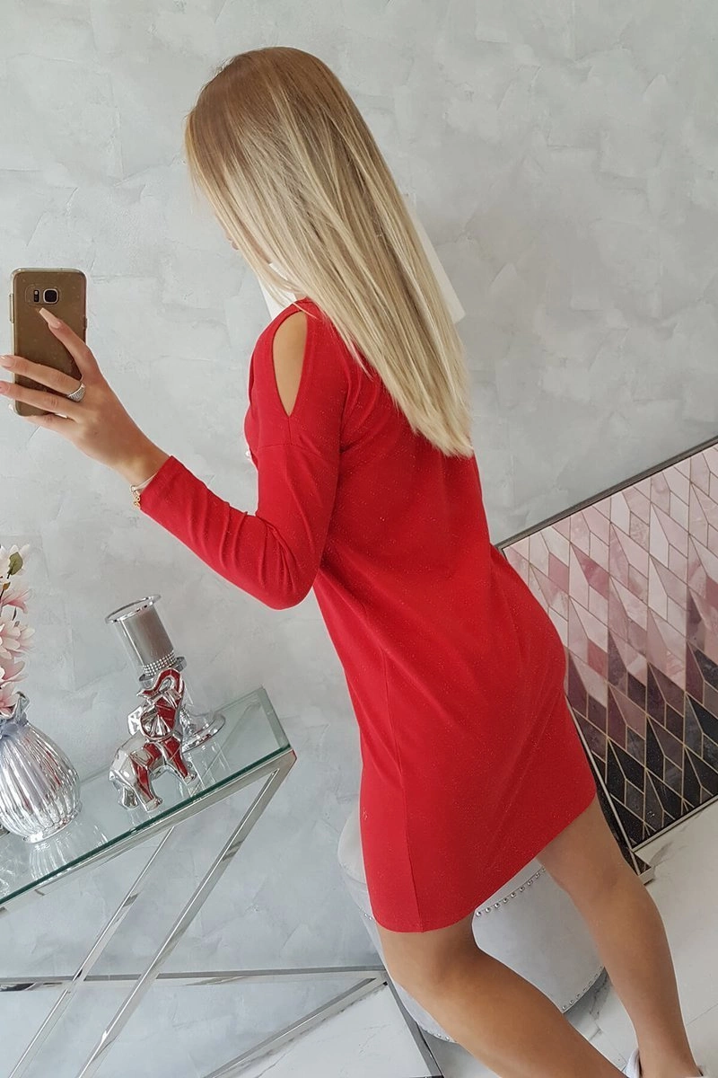 Dress with 3D graphics with red pearls