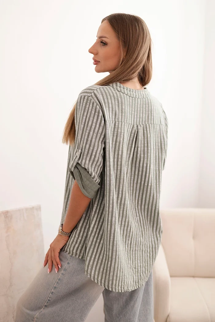 Kesi Włoski Women&#039;s cotton striped shirt with pocket khaki