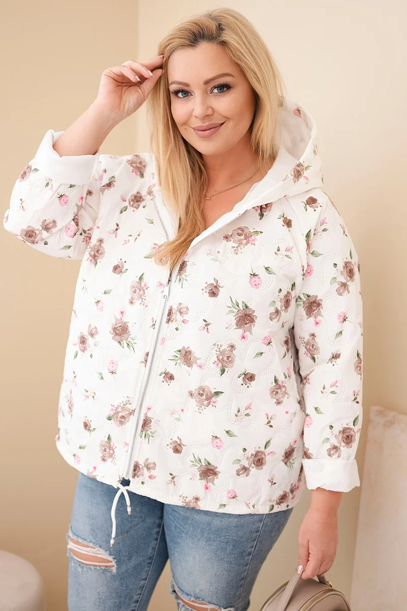 Дамско пролетно яке с големи размери и флорален мотив
