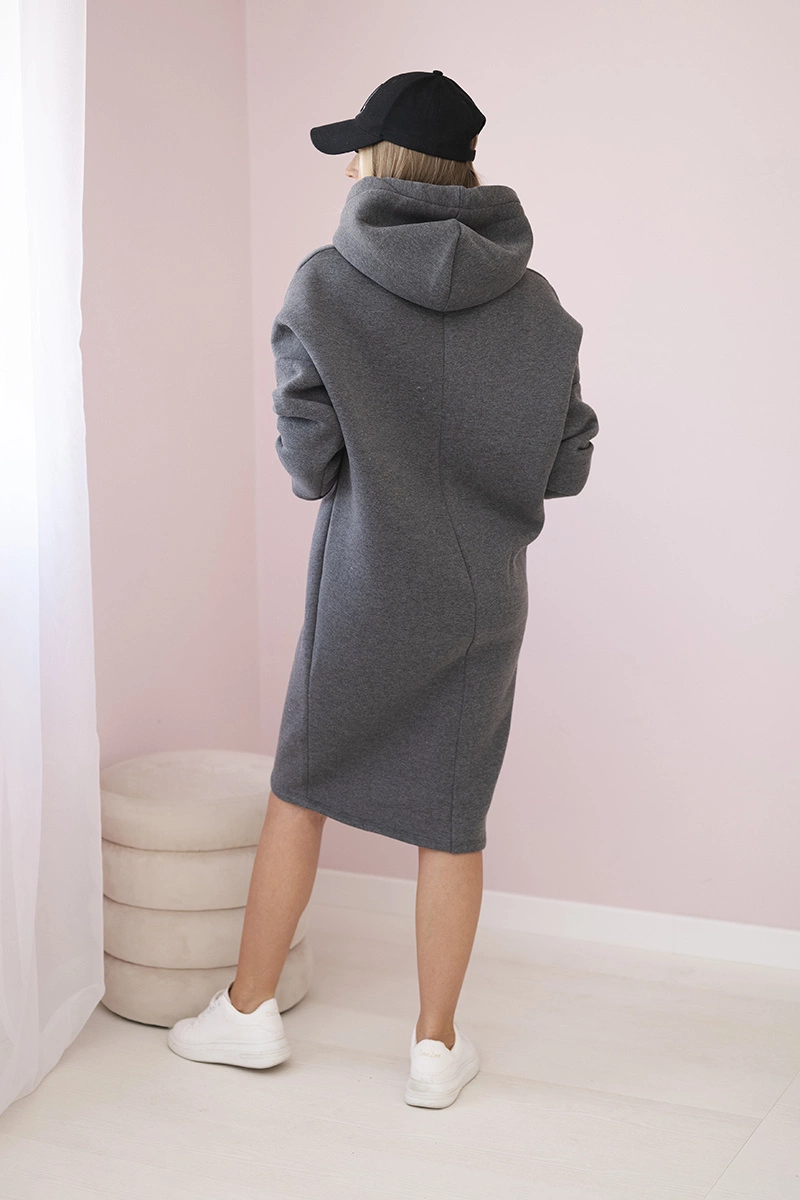 Dress with a hood and a slit on the side in dark gray