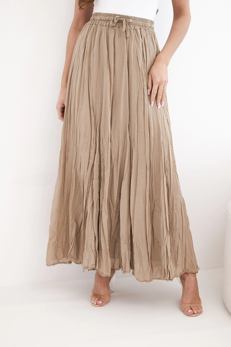 Kesi Włoski Women's maxi cotton skirt with an elastic waistband camel