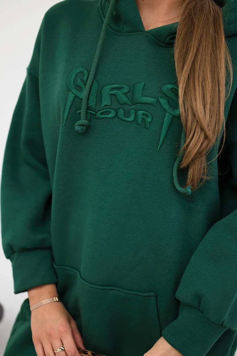 Insulated sweatshirt with embroidered oversize dark green inscription