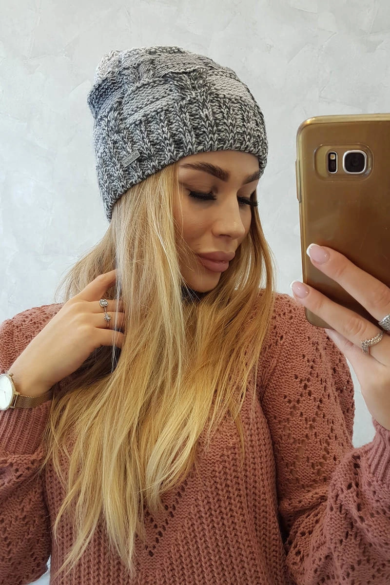 marka niezdefiniowana Cap with fleece Dolores K303 light grey+dark grey+white