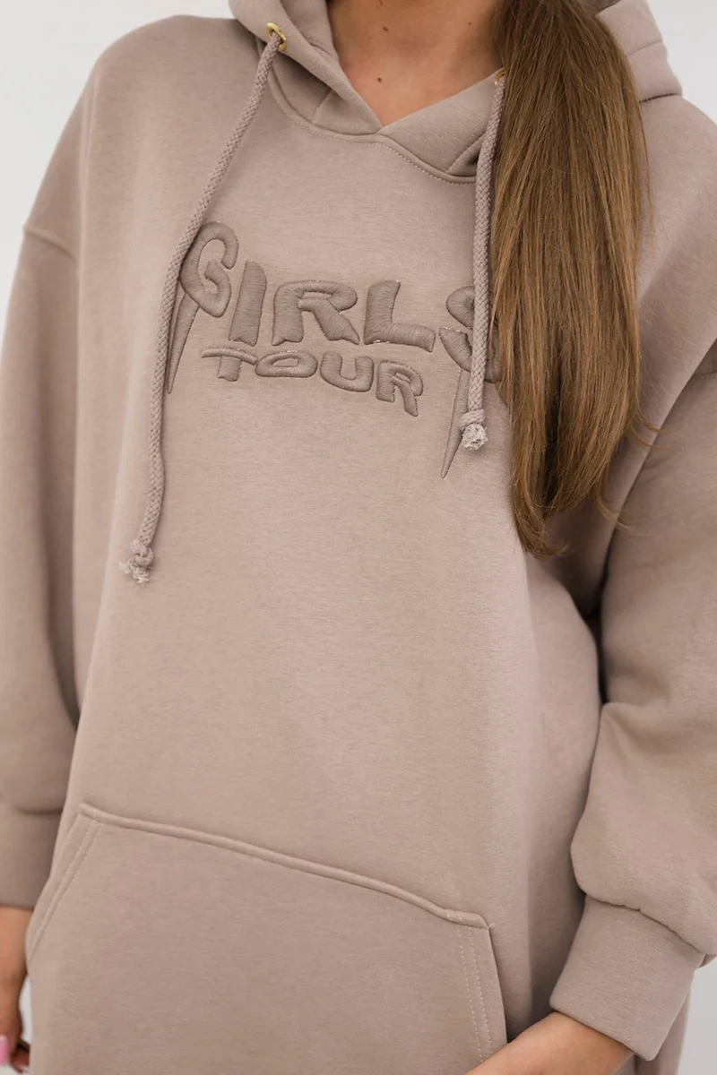 Insulated sweatshirt with embroidered oversize inscription dark beige