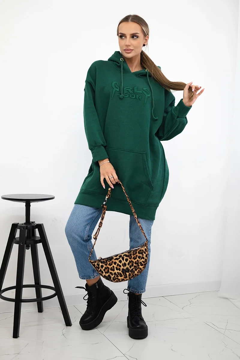 Insulated sweatshirt with embroidered oversize dark green inscription