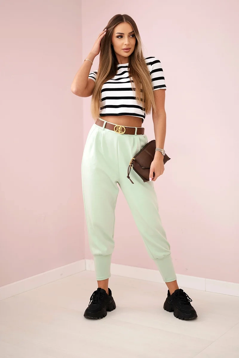 Kesi Włoski Pants with belt and pockets buttery-fabric dark mint