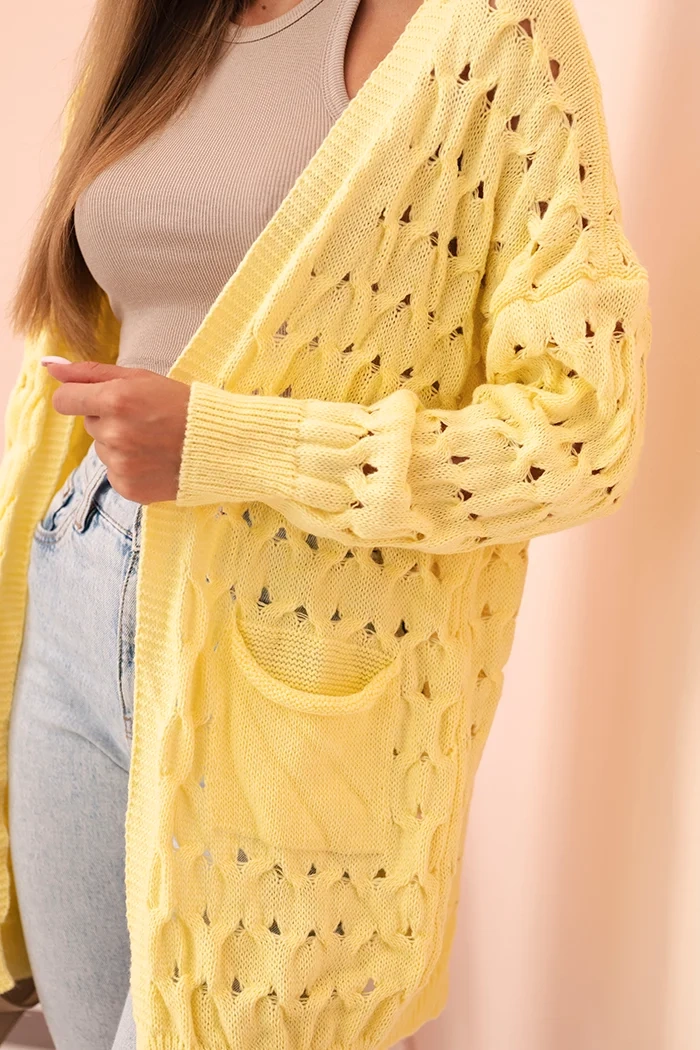 Kesi Włoski Women's openwork cardigan with pockets yellow