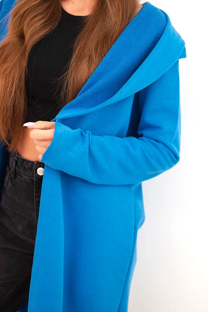 Kesi Women's cotton hoodie with an elongated front cornflower blue