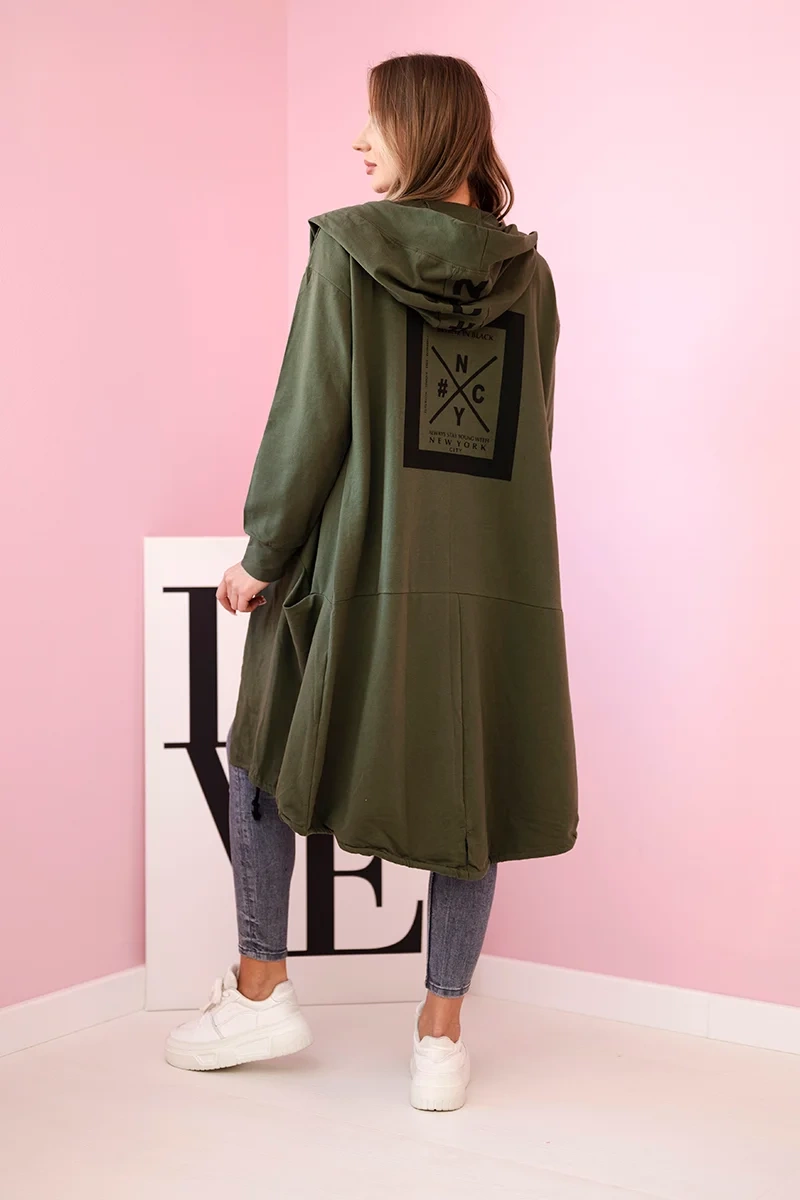 Oversize khaki cape with hood