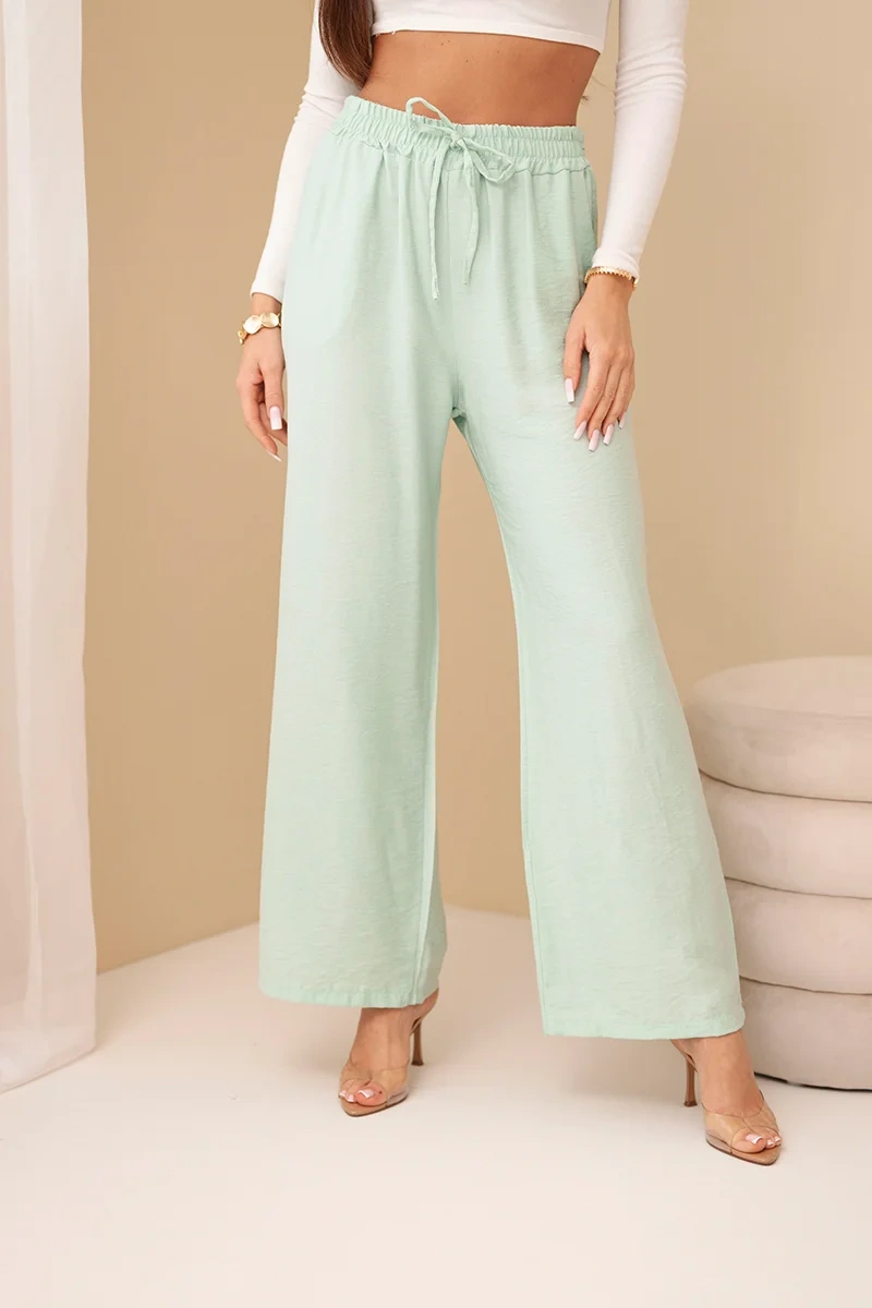 Kesi široké viskózové kalhoty mátové