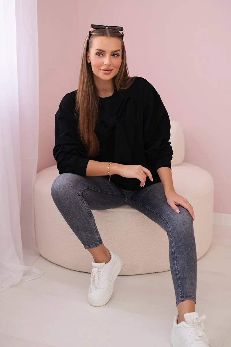 Cotton blouse with bow black