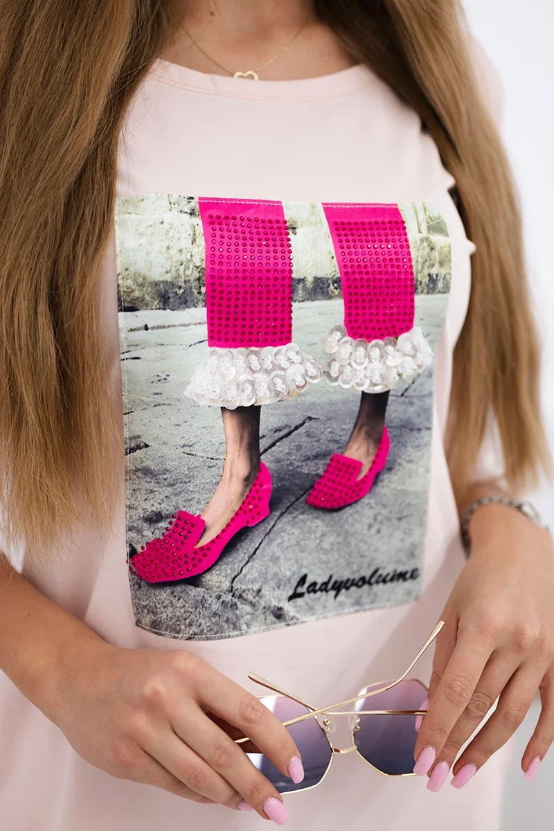 3D dress with zircons powder pink