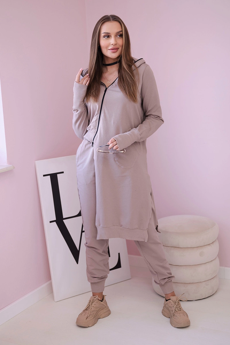 Set of sweatshirt with long side dark beige