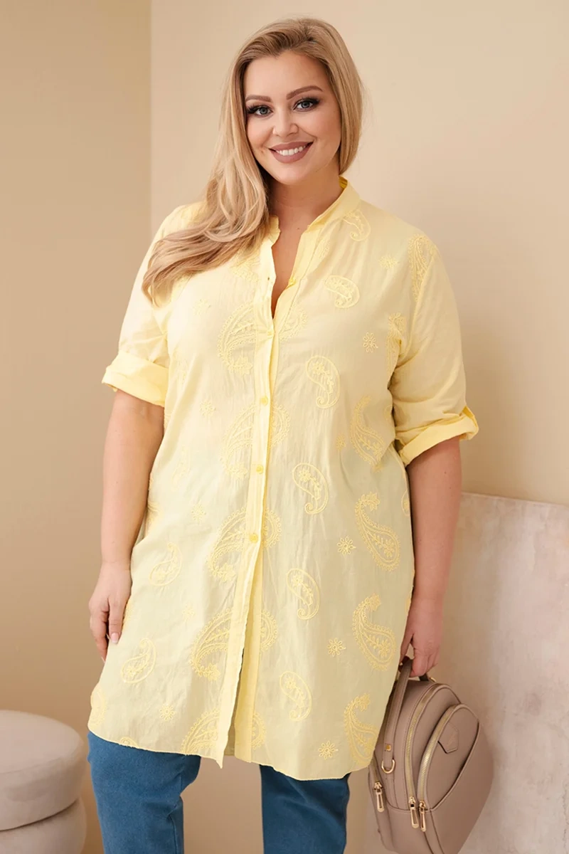 Рокля Kesi plus size с шарка и бродерия