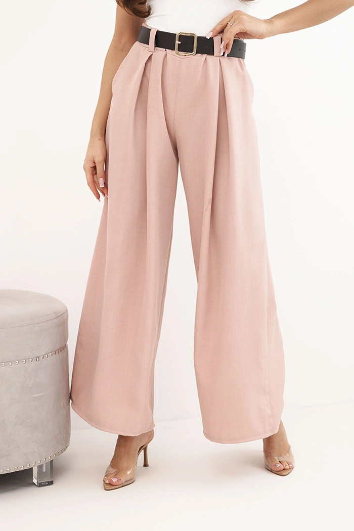 Kesi Włoski Women's wide-leg trousers with a belt dark dusty pink