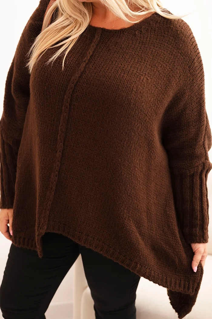 Kesi Włoski Women's Plus Size sweater with acrylic, loose fit and 3/4 sleeves brown